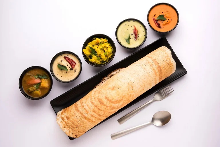 Dosa with Chutney and Sambhar