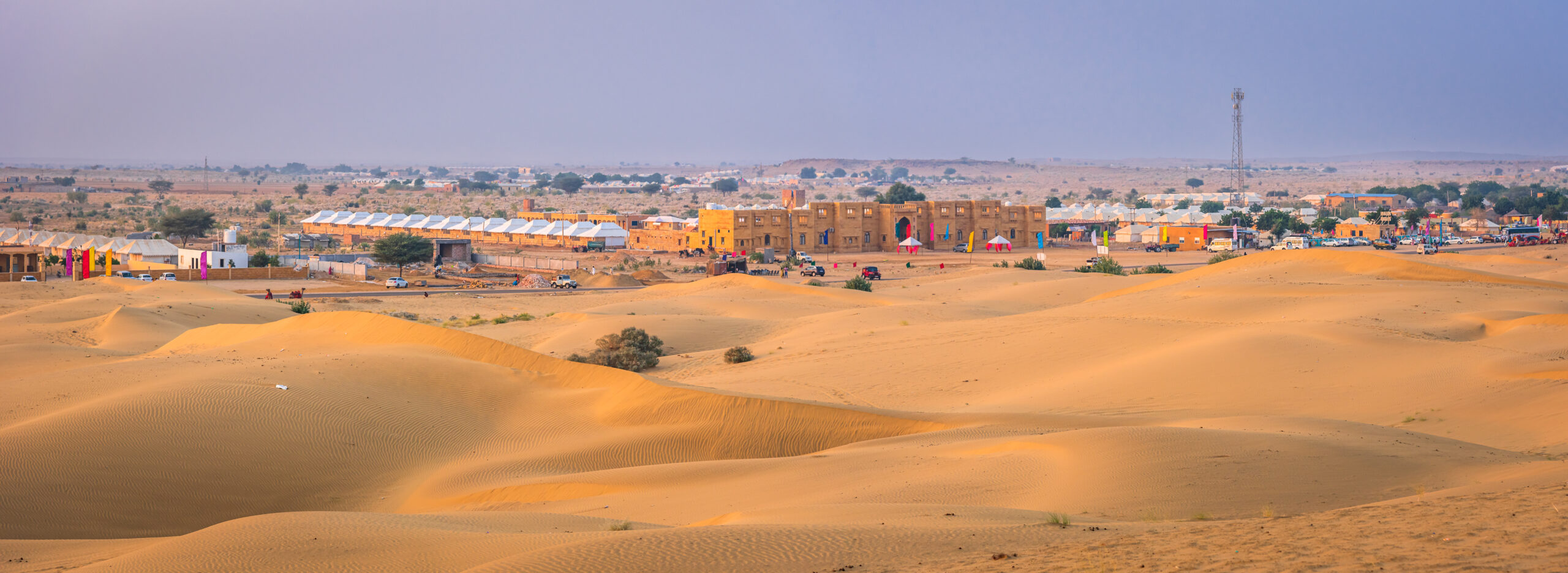 View at Sam sand dunes, It is a popular tourist camping destination among backpacker and nature lovers for its natural beauty of Great Thar desert  in Jaisalmer region of Rajasthan state of India